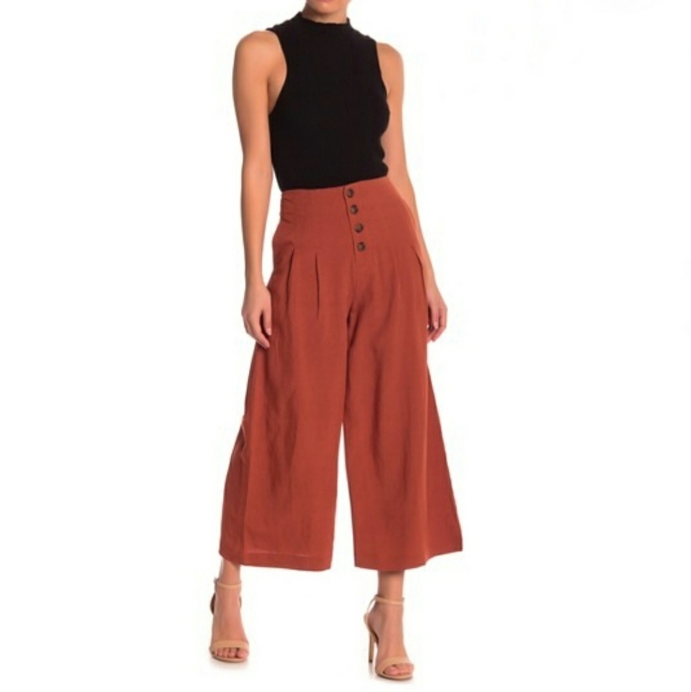Elodie Rust Wide Leg High-waisted Culotte Pants Size Medium